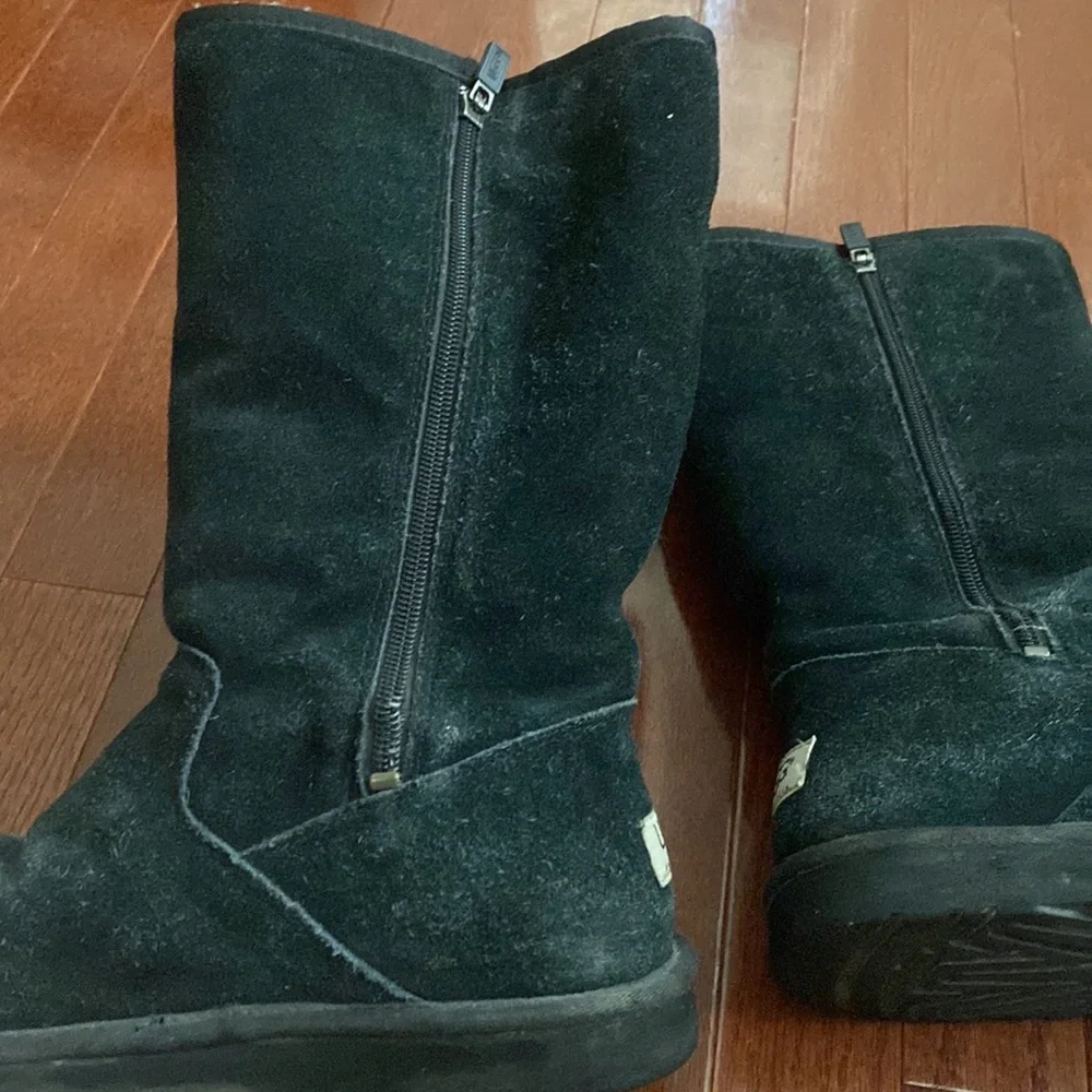 UGG Australia Tall Black Boots with Belted Purple Side Stripe and Side Pocket